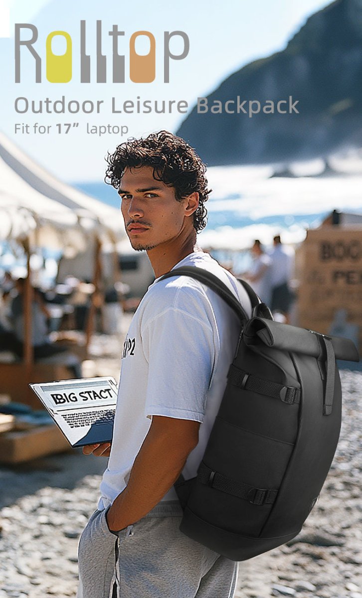 Norvo | ROLLTRAIL Rolltop Ryggsekk – Utvidbar 17" Bæreveske for Laptop, Vanntett, Tyverisikret, Utendørs og Reise-Klar