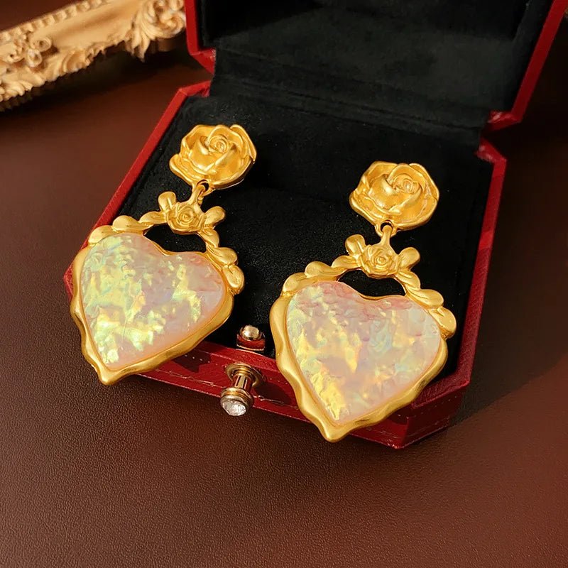 Norvo | Rose Floral Emalje Hjerte Øredobber