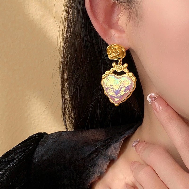 Norvo | Rose Floral Emalje Hjerte Øredobber