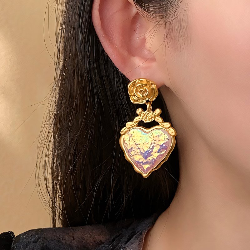 Norvo | Rose Floral Emalje Hjerte Øredobber