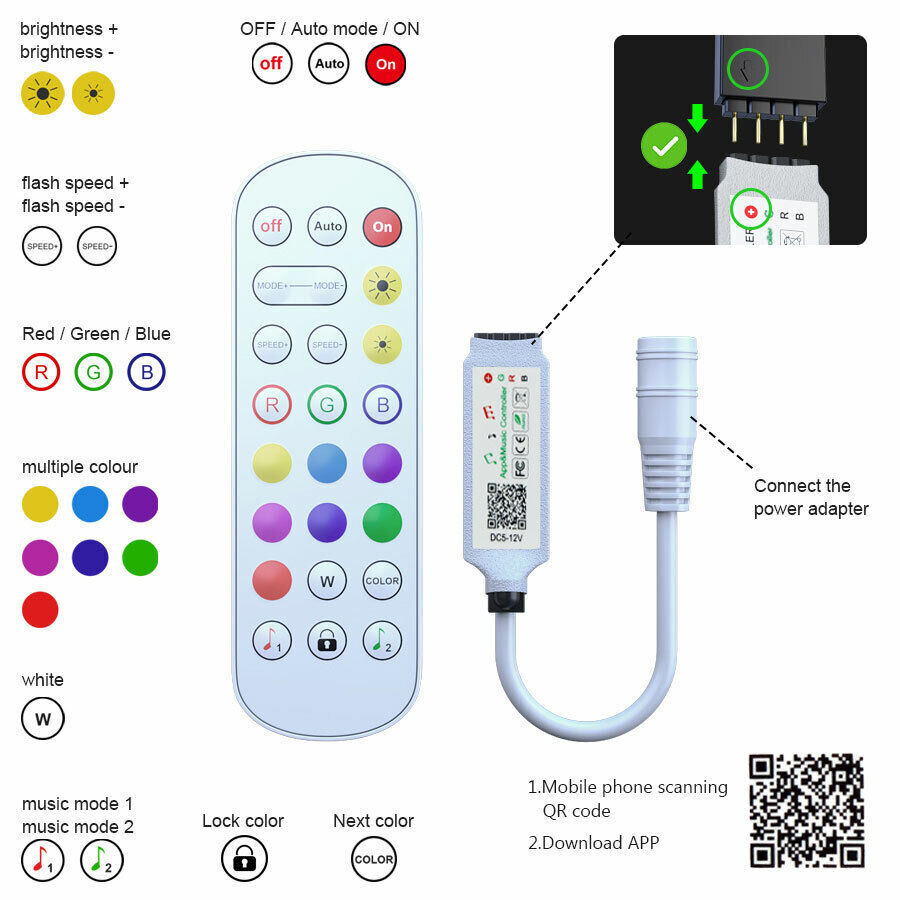 Norvo | LED Lyslist, 30 m, 15 m, Musikk Synkronisering, Bluetooth, 5050, RGB Ambient Lys med Fjernkontroll