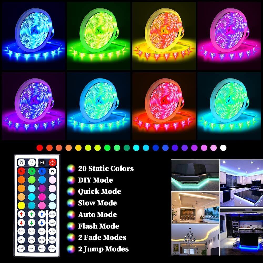 Norvo | LED Lyslist, 30 m, 15 m, Musikk Synkronisering, Bluetooth, 5050, RGB Ambient Lys med Fjernkontroll