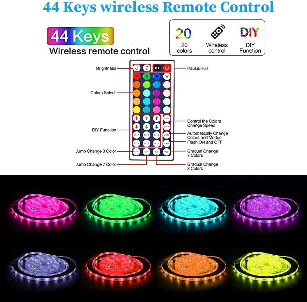 Norvo | LED Lyslist, 30 m, 15 m, Musikk Synkronisering, Bluetooth, 5050, RGB Ambient Lys med Fjernkontroll