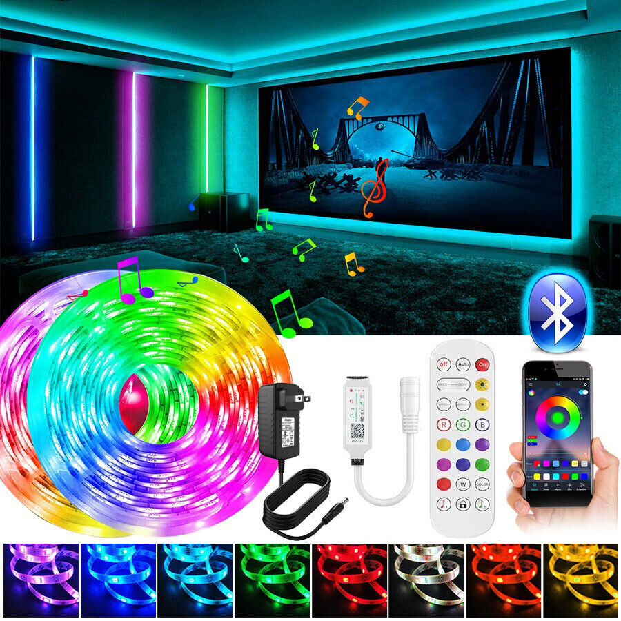 Norvo | LED Lyslist, 30 m, 15 m, Musikk Synkronisering, Bluetooth, 5050, RGB Ambient Lys med Fjernkontroll