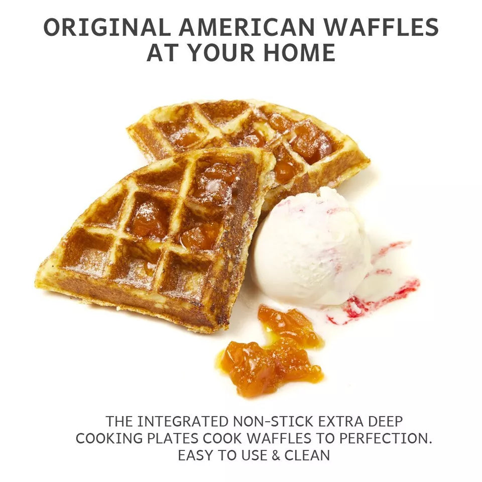 Norvo | Deep-Fill Vaffeljern | Non-Stick, Justerbar Temperatur & Kompakt Design for Hjemmelagde Belgiske Vafler