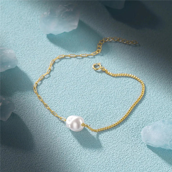 Norvo | S925 Perle Dainty Paperclip og Cuban Chain Armbånd