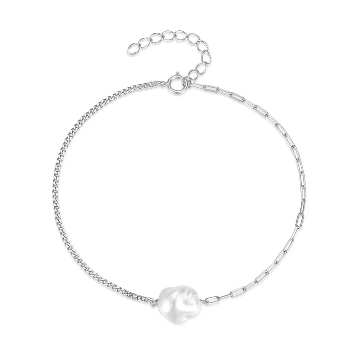 Norvo | S925 Perle Dainty Paperclip og Cuban Chain Armbånd