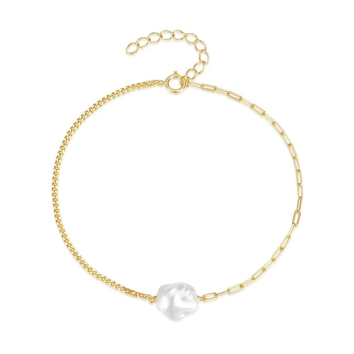 Norvo | S925 Perle Dainty Paperclip og Cuban Chain Armbånd