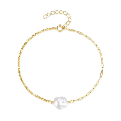 Norvo | S925 Perle Dainty Paperclip og Cuban Chain Armbånd