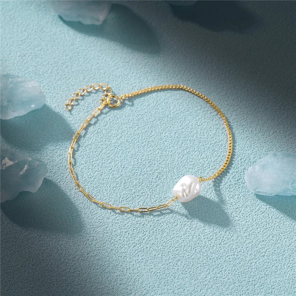 Norvo | S925 Perle Dainty Paperclip og Cuban Chain Armbånd