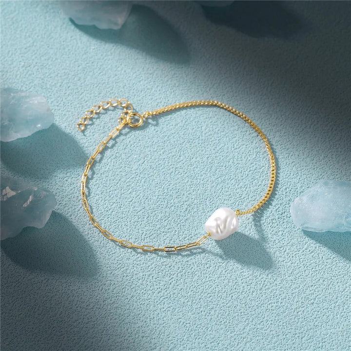 Norvo | S925 Perle Dainty Paperclip og Cuban Chain Armbånd