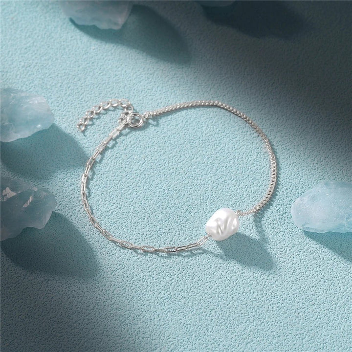 Norvo | S925 Perle Dainty Paperclip og Cuban Chain Armbånd