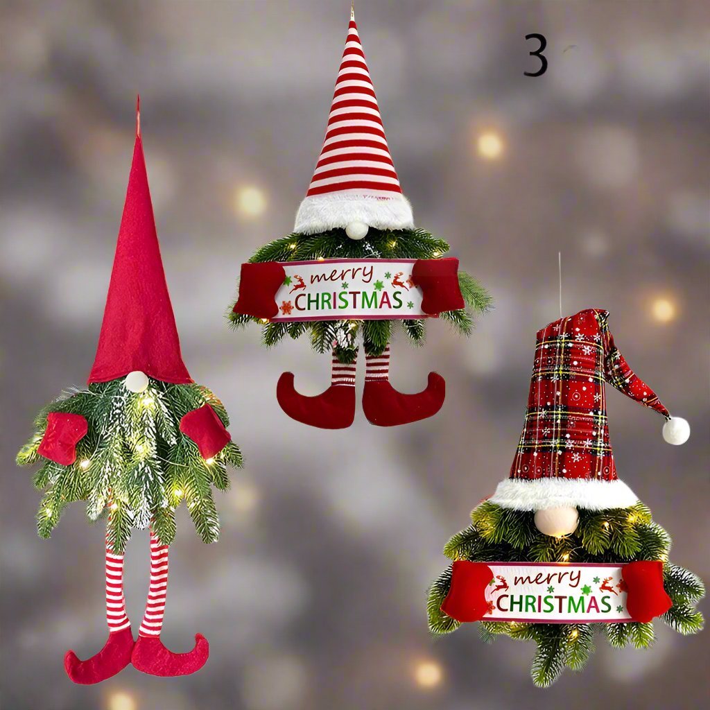 Norvo | Julegnom med Julekrans og Glitrende LED Lys – Perfekt for Foran Døren, Veggen, eller Vinduet Festlig Magi