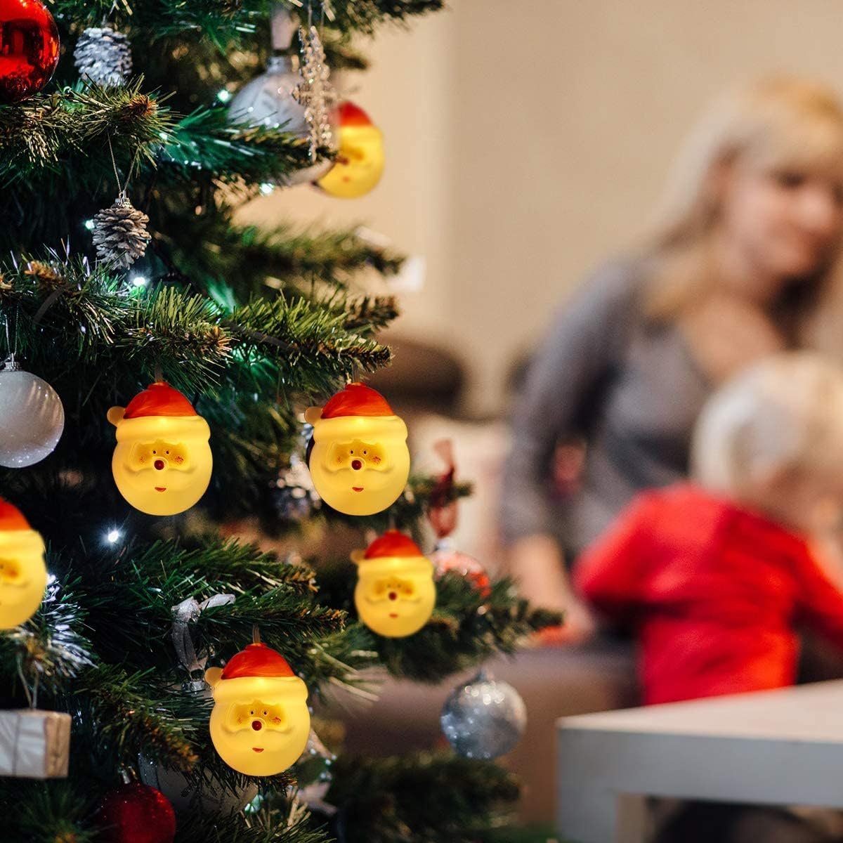 Norvo | Julelys LED Juledekorasjon - Nissehode Lyslenke for Jul, Høytider og Festdekorasjon