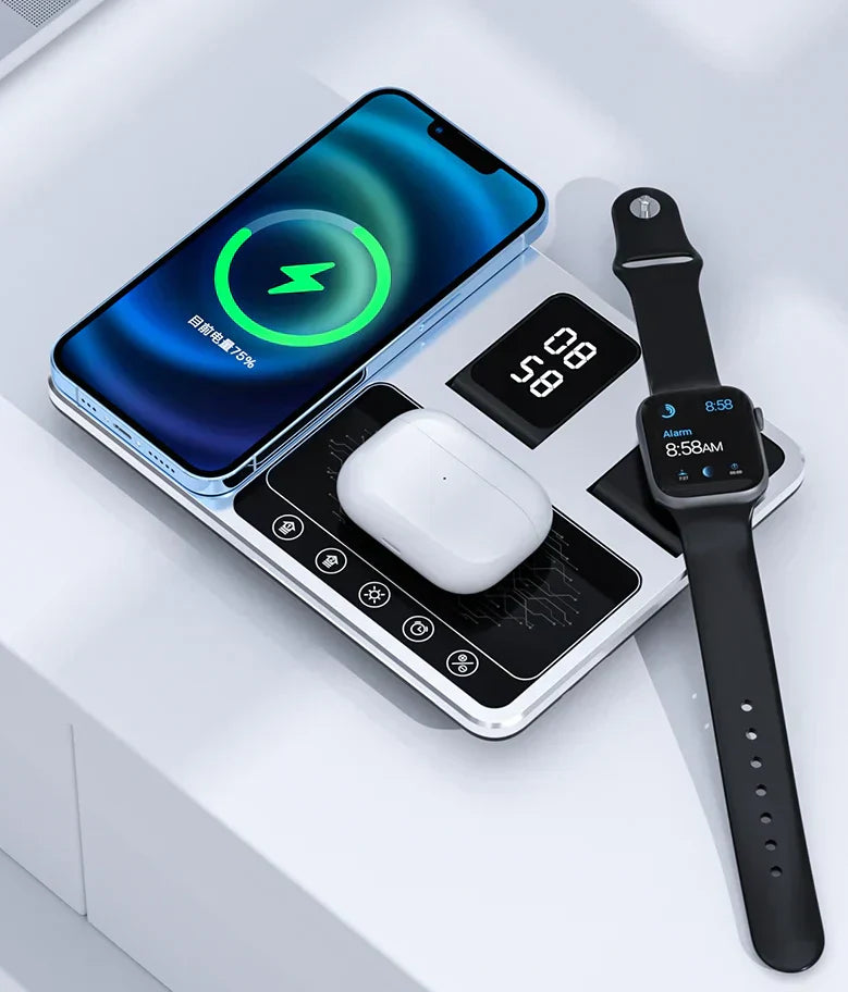 Norvo | EasyCharge - 4-i-1 Trådløs Laderstasjon for iPhone, Apple Watch og AirPods - Rask og Effektiv Lader