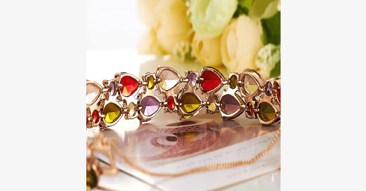 Norvo | Flerfarget Krystallarmbånd - Laget av mønstrede skogfargede edelstener - Ser royal ut og er flott for en fest!