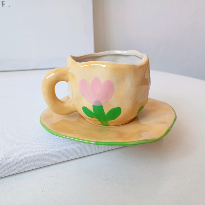 Håndmalt kreativ kaffekopp, keramisk tekopp og fatsett | Norvo