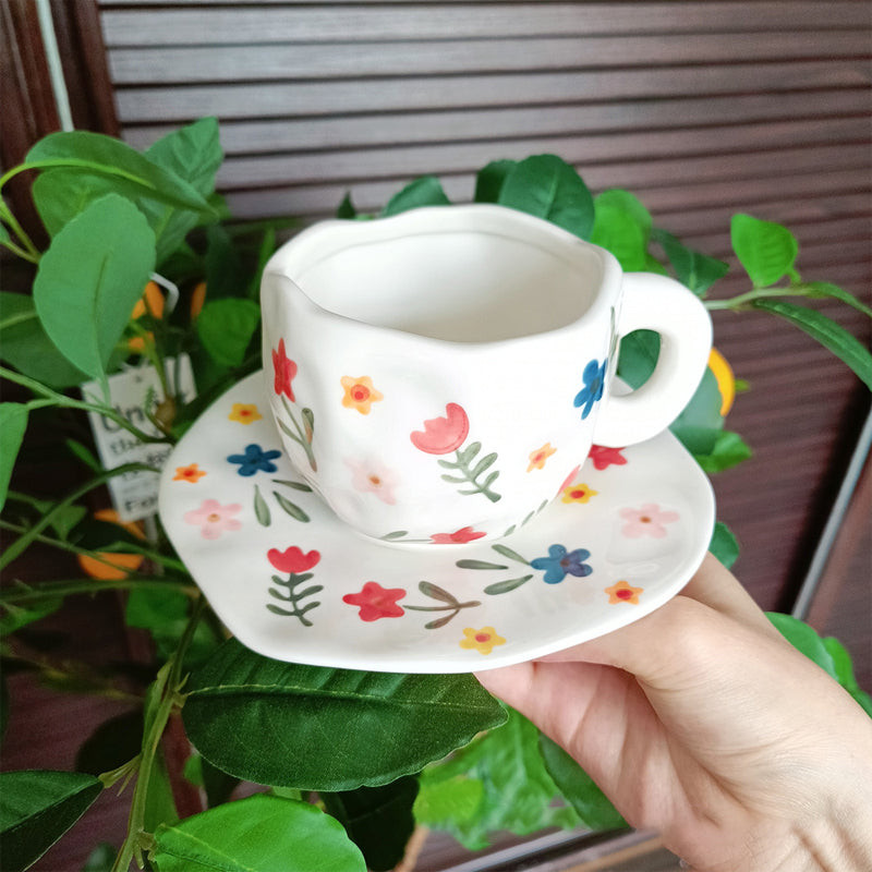 Håndmalt kreativ kaffekopp, keramisk tekopp og fatsett | Norvo