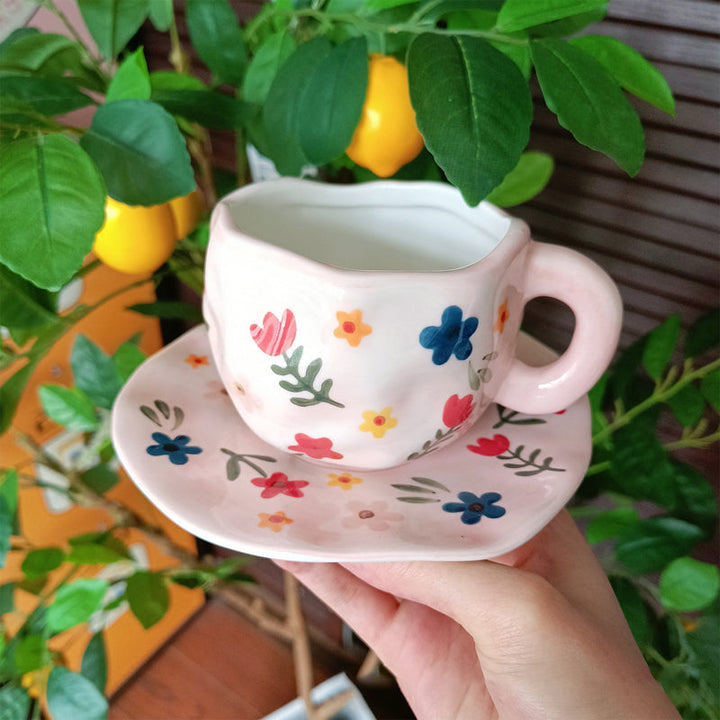 Håndmalt kreativ kaffekopp, keramisk tekopp og fatsett | Norvo