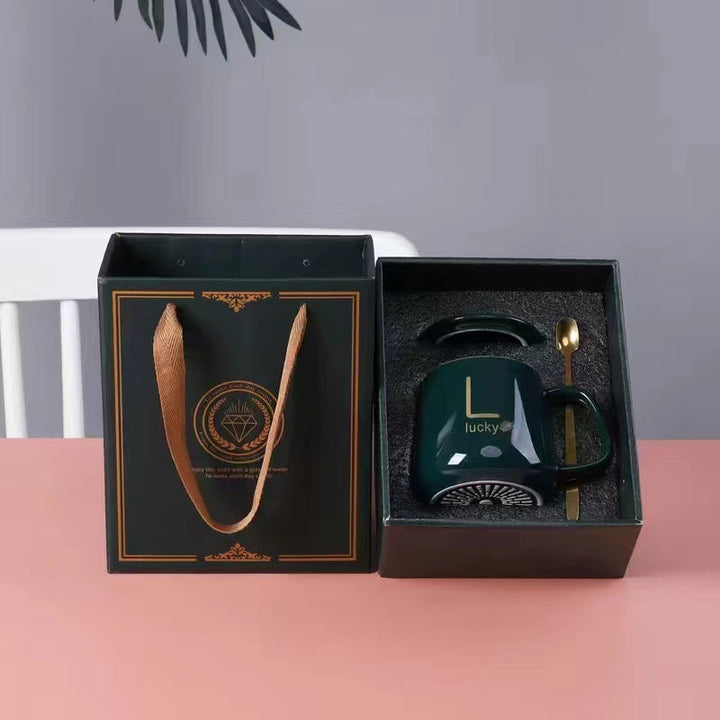 Stor-kapasitet keramikk kopp med lokk og skje kaffekopp gavesett | Norvo
