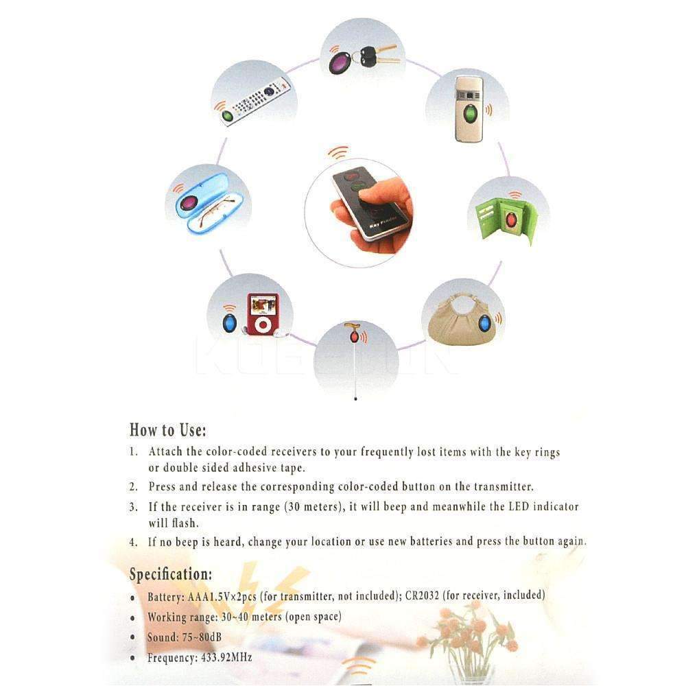 Norvo | 4 i 1 Trådløs Fjernkontroll Nøkkelfinner - Nøkkel Lokator Telefon Lommebøker Anti-Tap Med Lommelyktfunksjon 4 Mottakere