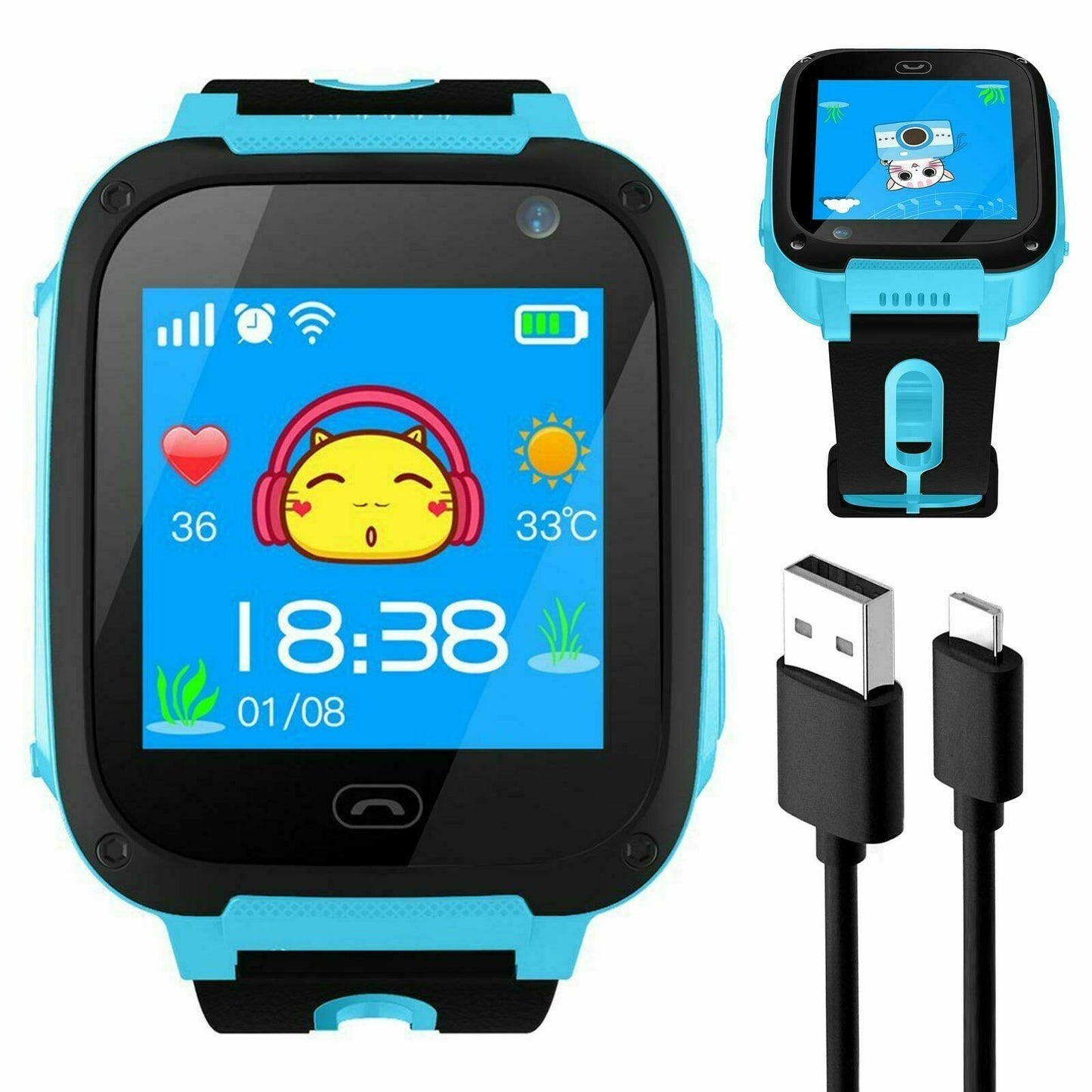 Norvo | For Kids Telefon GSM GPS SIM Alarm Kamera SOS Barn Klokke Med GPS For Gutter Jenter