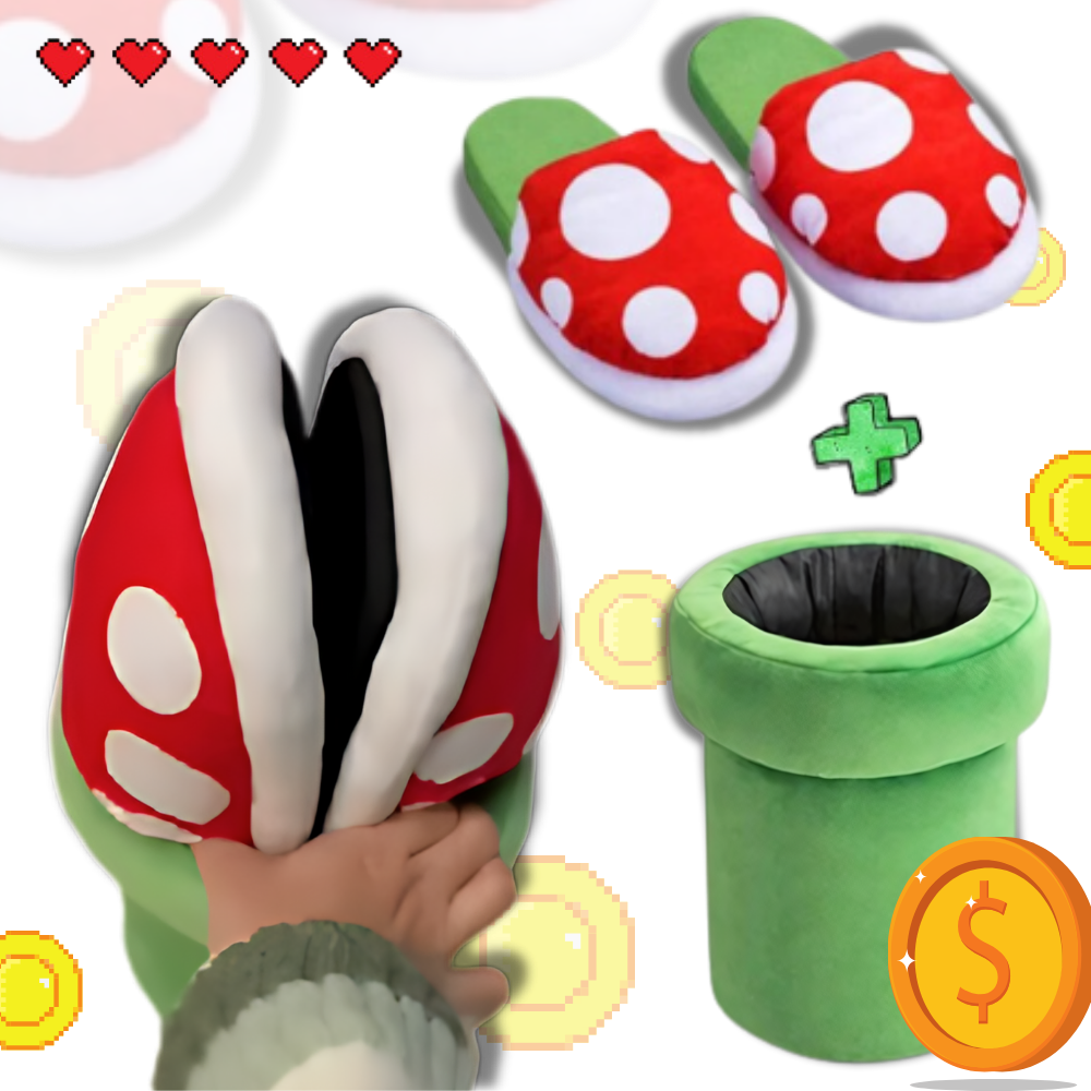Myke Mario piraya plante tøfler i plysj