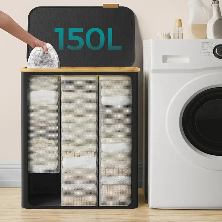 Norvo | SortiSpace Vaskekurv – 150L Sammenleggbar Vaskekurv med 2 Rom