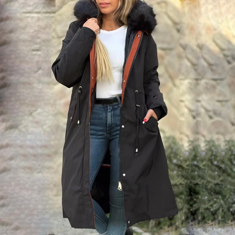 Norvo | 🎁Tidlig Black Friday-salg🎁Vinterjakke med hette og pelskrage, casual parka for kvinner⛄