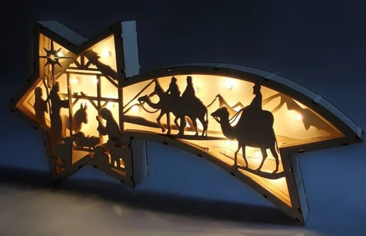 Norvo | 🎅LED-juledekorasjoner i tre Julekrybbe Stjerneformet skrivebordlampe🌟
