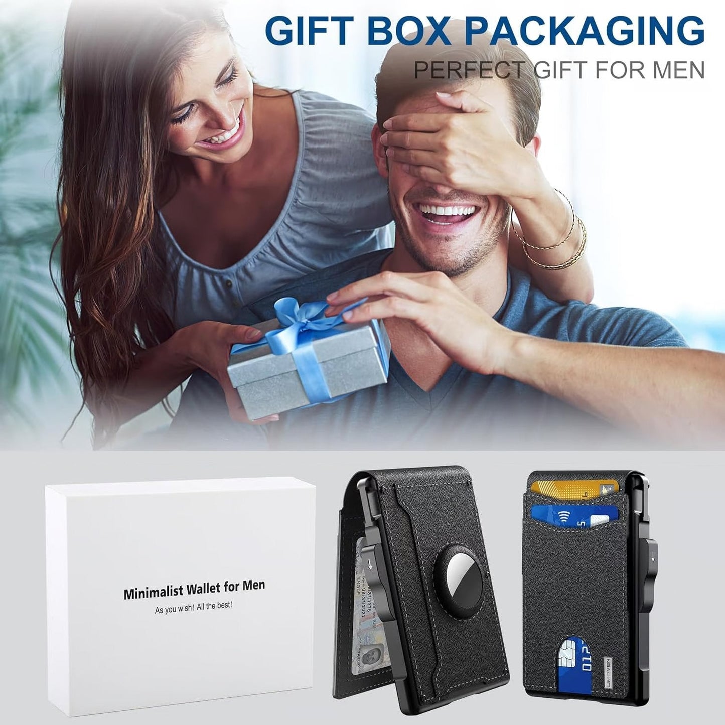 Norvo | 🔥Pop Up aluminiumsveske Pengeklips Slim Leather Slots Kredittkortholdere RFID Blocking Bifold Minimalist Wallet