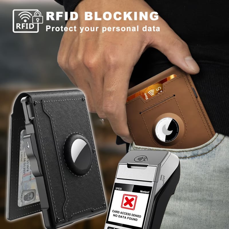 Norvo | 🔥Pop Up aluminiumsveske Pengeklips Slim Leather Slots Kredittkortholdere RFID Blocking Bifold Minimalist Wallet