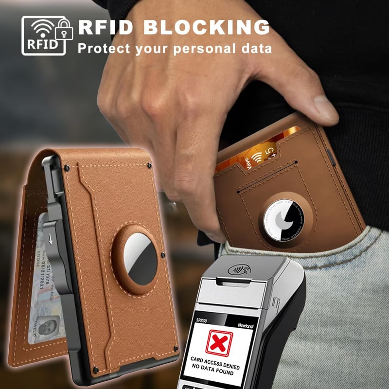 Norvo | 🔥Pop Up aluminiumsveske Pengeklips Slim Leather Slots Kredittkortholdere RFID Blocking Bifold Minimalist Wallet