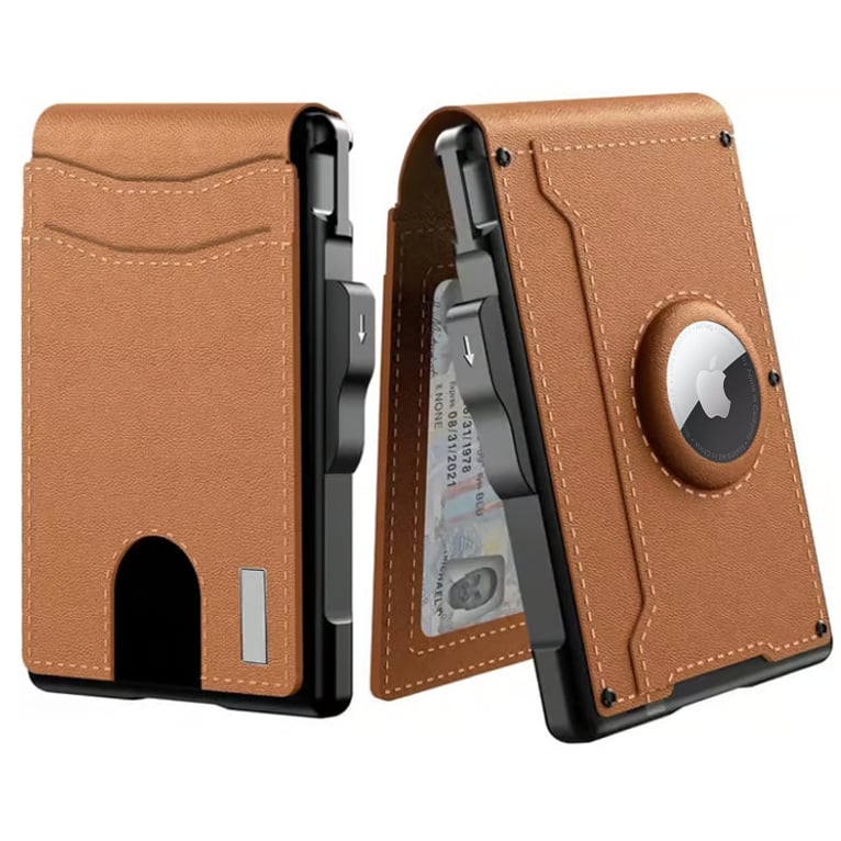 Norvo | 🔥Pop Up aluminiumsveske Pengeklips Slim Leather Slots Kredittkortholdere RFID Blocking Bifold Minimalist Wallet