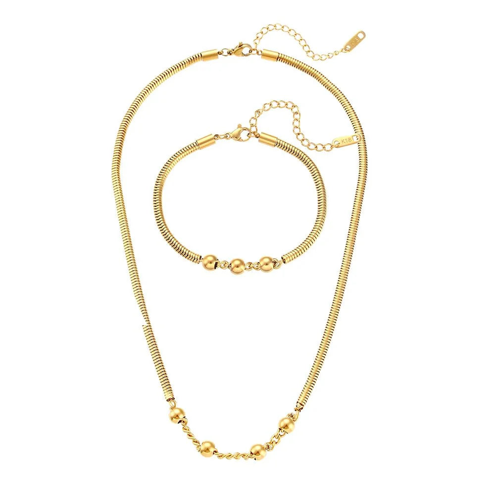 Norvo | Tykk Slangesmykke Perlekjede og Armbåndsett