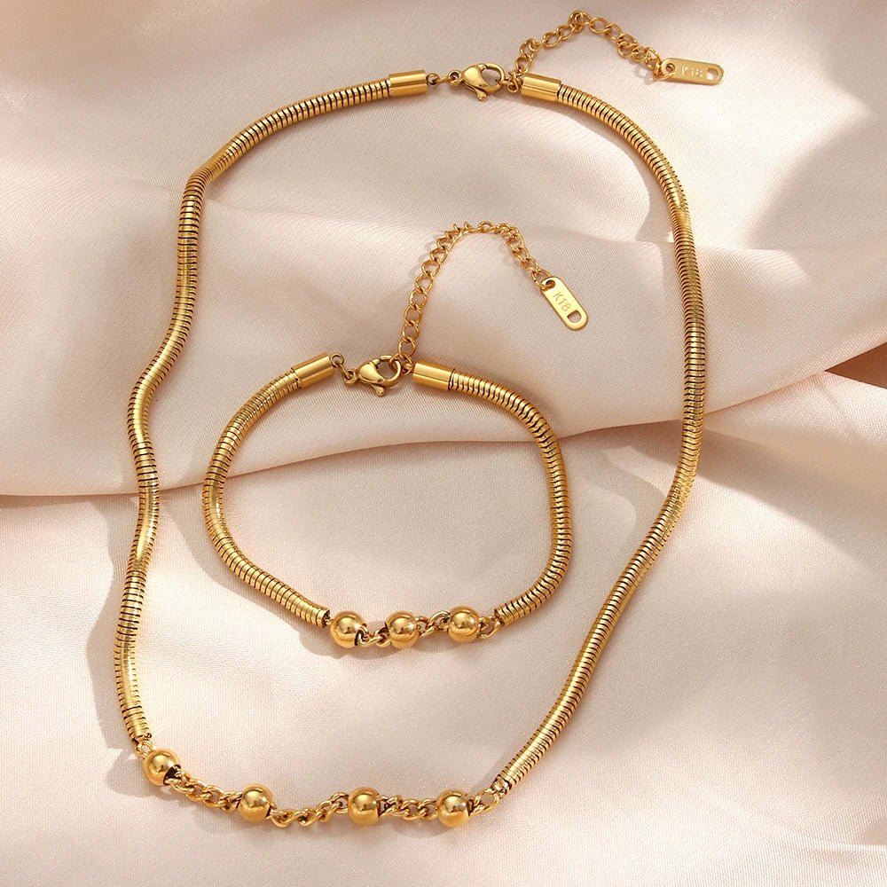 Norvo | Tykk Slangesmykke Perlekjede og Armbåndsett