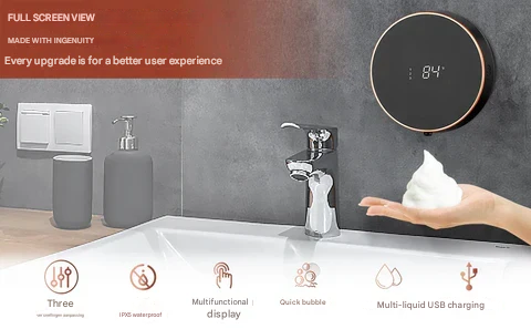 Norvo | Cleon 5-i-1 Smart Automatisk Såpedispenser med LED-skjerm – Berøringsfri, Oppladbar & Veggmonterbar