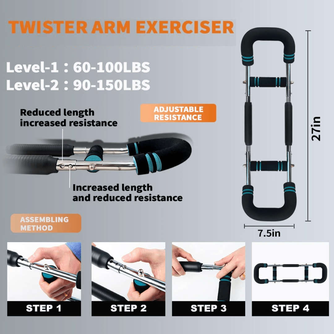 Norvo | TwisterFlex Justerbar Power Twister – StyrkUnderarmene, Triceps & Bryst – Holdbar, Bærbar Styrketreningsstang – Justerbar Motstand