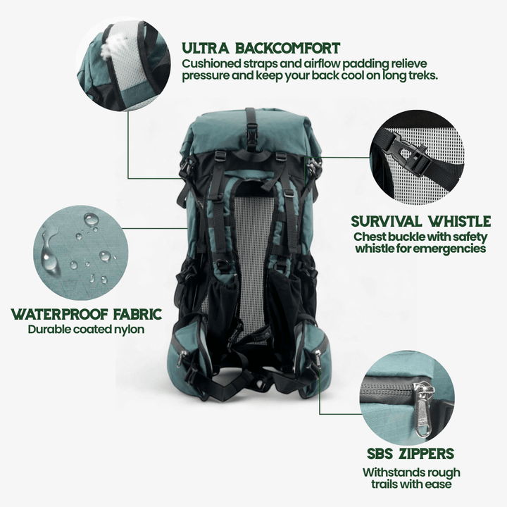 Norvo | ULTREA 50L – Ultralegger ekspanderbar eventyr ryggsekk for fotturer og reise