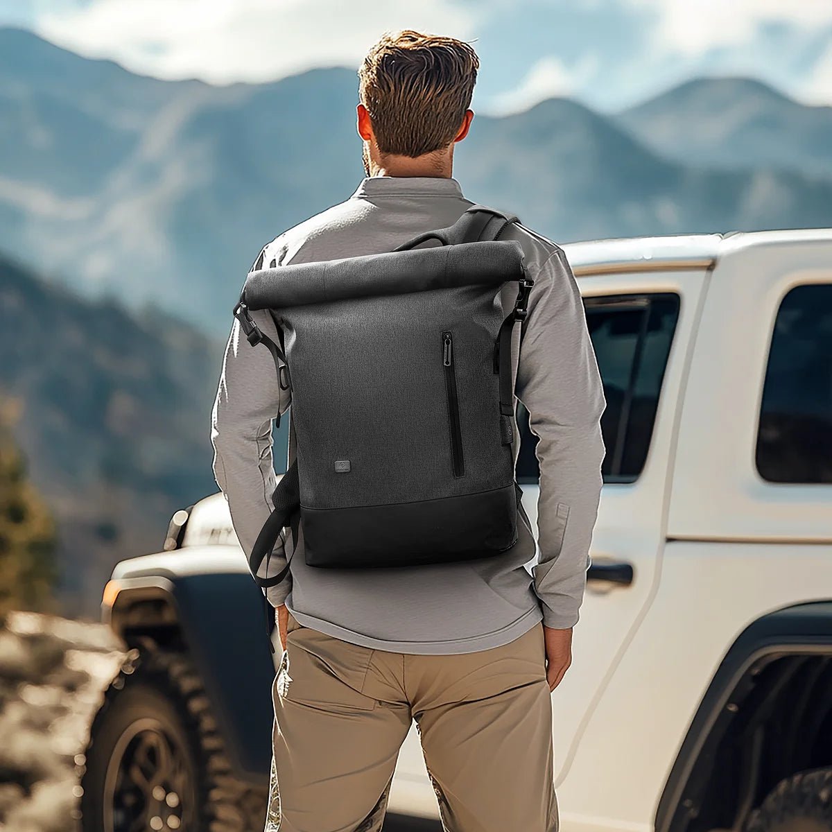 Norvo | URBANTRAIL Rolltop Ryggsekk – Utvidbar og Vanntett Reiseryggsekk med USB-port og Laptoppose