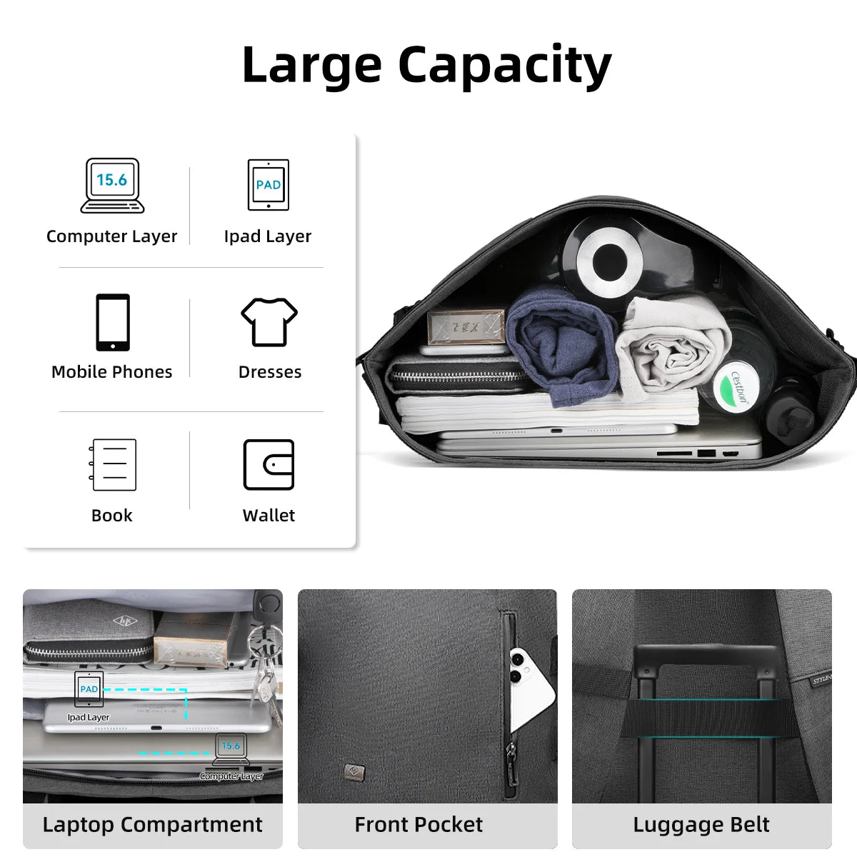 Norvo | URBANTRAIL Rolltop Ryggsekk – Utvidbar og Vanntett Reiseryggsekk med USB-port og Laptoppose