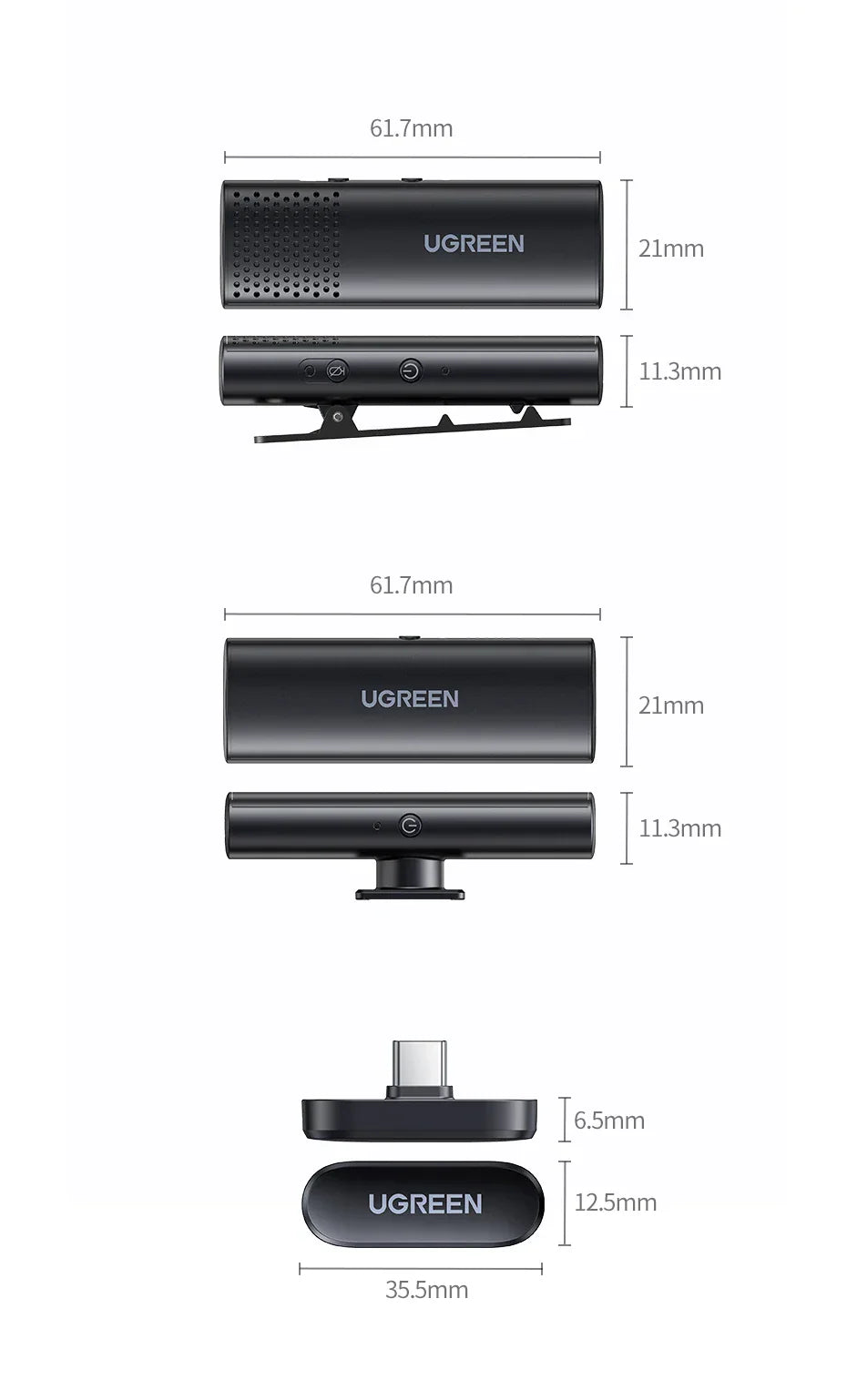 UGREEN Trådløs Bluetooth Mikrofon - Støyreduksjon Bluetooth Mikrofon for Kamera og Videoinnspilling