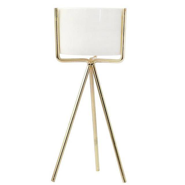 Norvo | Hvit keramisk potte med metallstativ