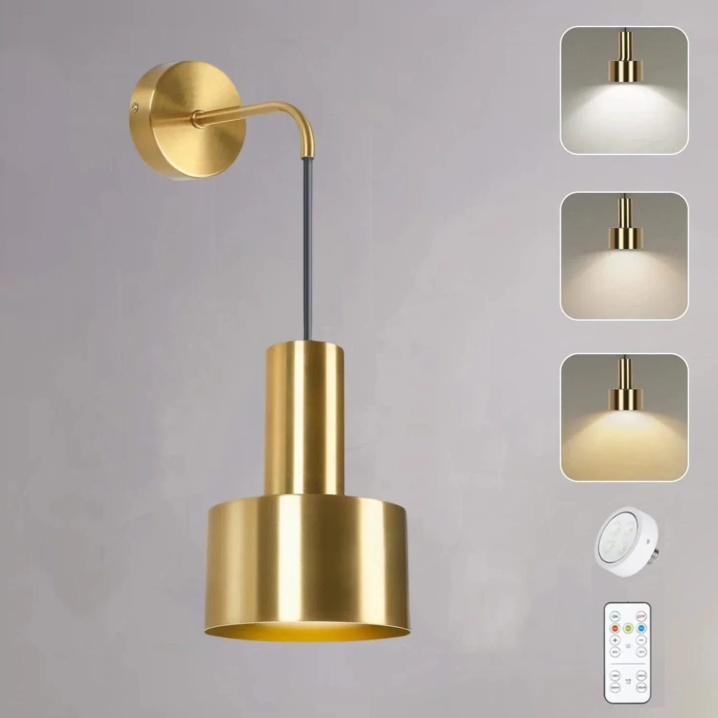 Norvo | Trådlampe med oppladbart batteri | Fjernkontroll, justerbar lysstyrke og fargetemperatur for soverom og entreer