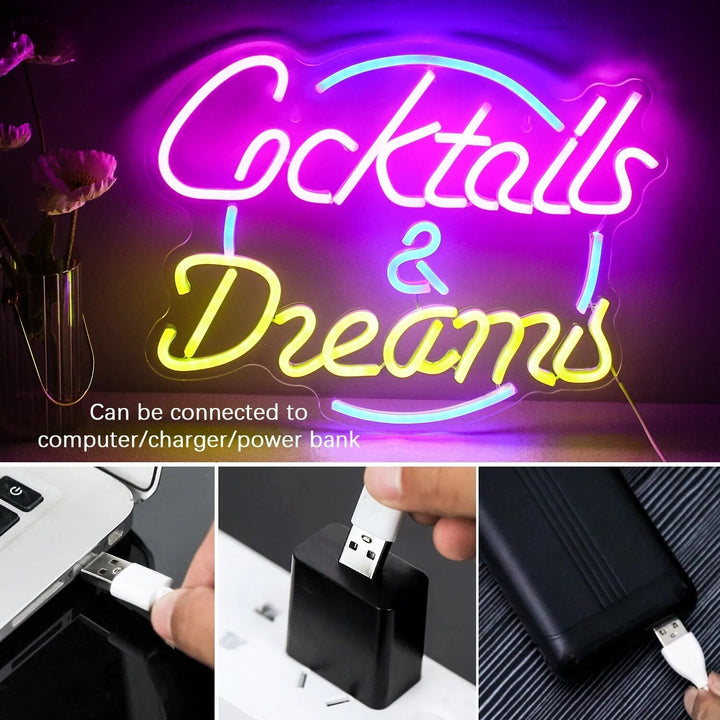 Norvo | Livlige Cocktails & Øl LED Neon Veggskilt
