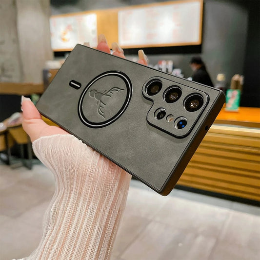 Norvo | Lærveske for Samsung-telefon | Magnetisk trådløs ladetilfelle