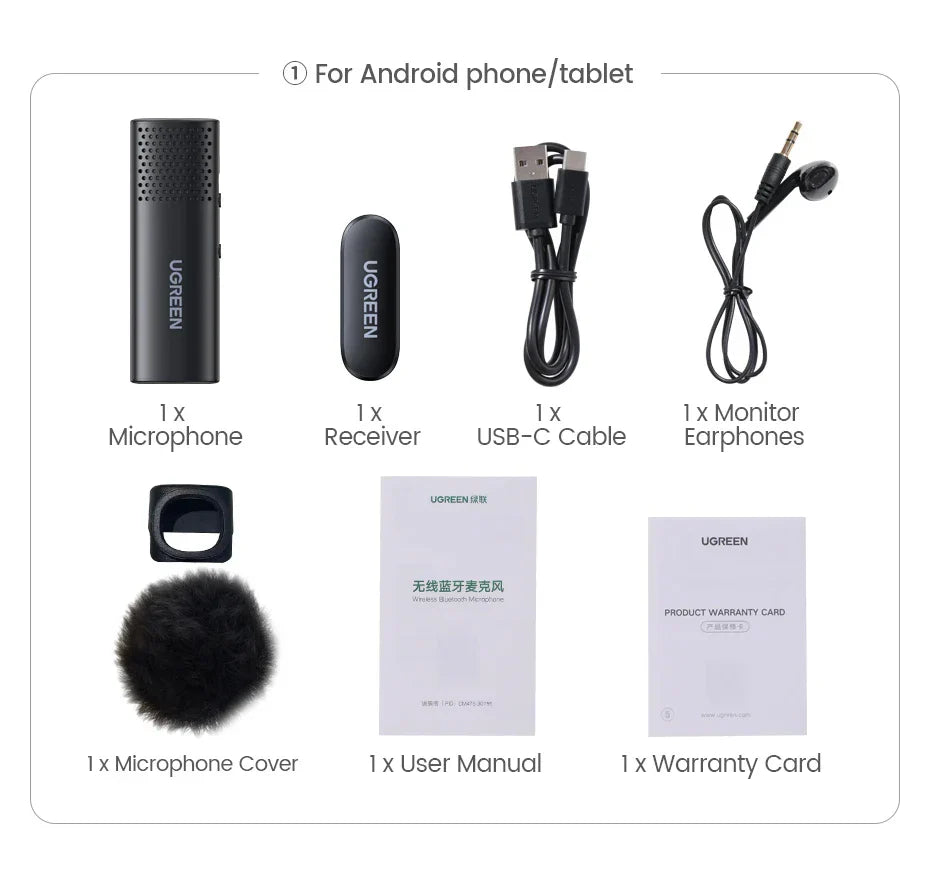 UGREEN Trådløs Bluetooth Mikrofon - Støyreduksjon Bluetooth Mikrofon for Kamera og Videoinnspilling