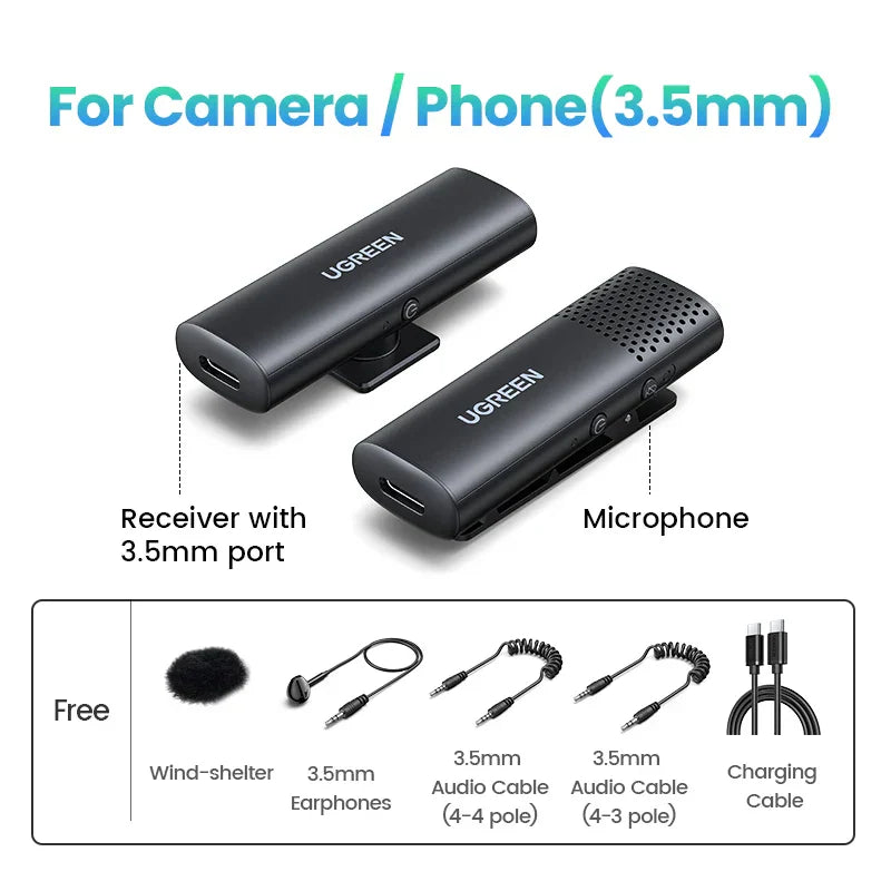 UGREEN Trådløs Bluetooth Mikrofon - Støyreduksjon Bluetooth Mikrofon for Kamera og Videoinnspilling