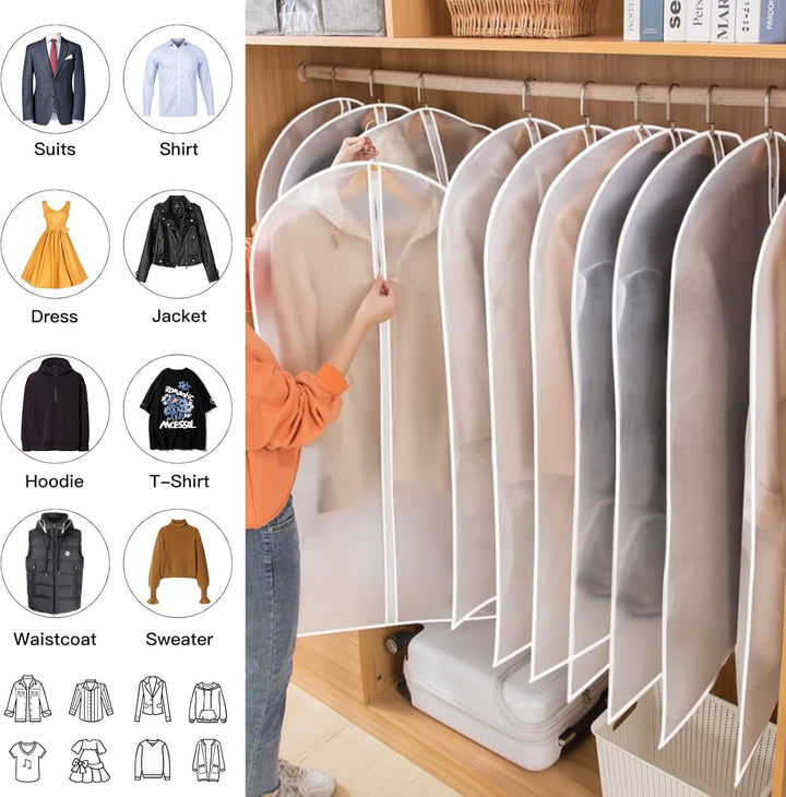 Frendorf | PEVA Clothes Protection Set – 12-pack Hanging Garment Bags in 3 Sizes (Buy 1, Get 1 FREE)